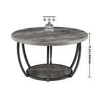 Sugift Coffee Table Modern Round 2 Tiers Wooden Circle with Open Storage