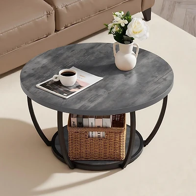 Sugift Coffee Table Modern Round 2 Tiers Wooden Circle with Open Storage