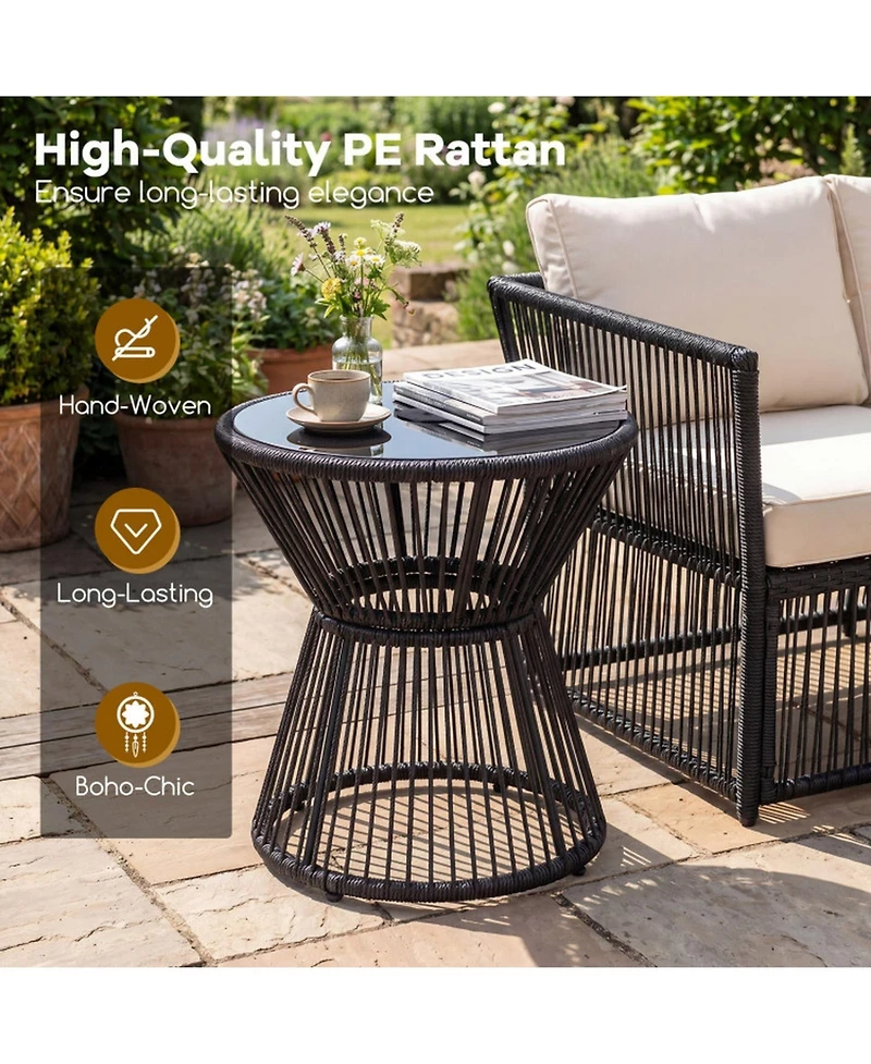 Sugift Outdoor Led Side Table with Warm Light and Tempered Glass Top