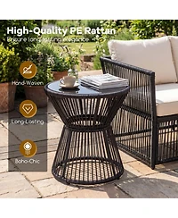 Sugift Outdoor Led Side Table with Warm Light and Tempered Glass Top