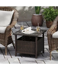 Sugift All-Weather Pe Wicker Outdoor Side Table with Umbrella Hole
