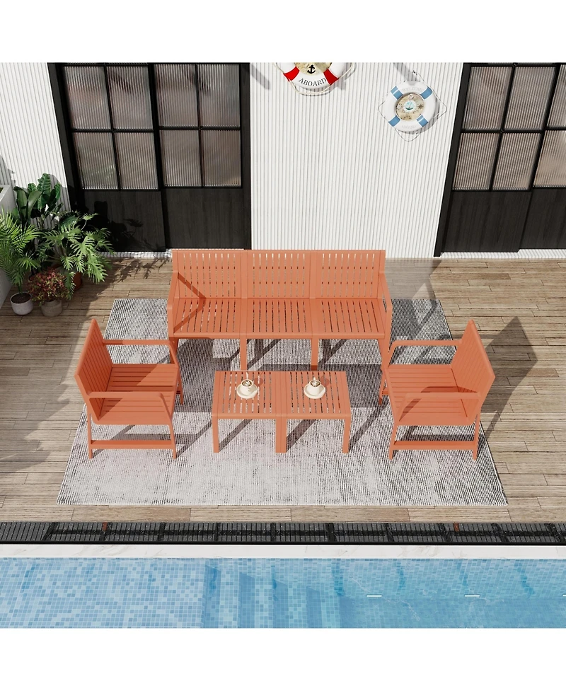 Clihome 5-Piece Indoor Outdoor Conversation Set - 3-Seat Sofa, 2 Chairs and 2 Nesting Coffee Tables