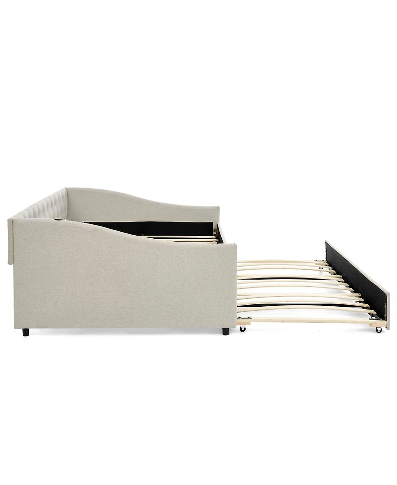 Streamdale Furniture Full Size Daybed with Pull-out Twin Bed Usb Charging and Button-Tufted Arms