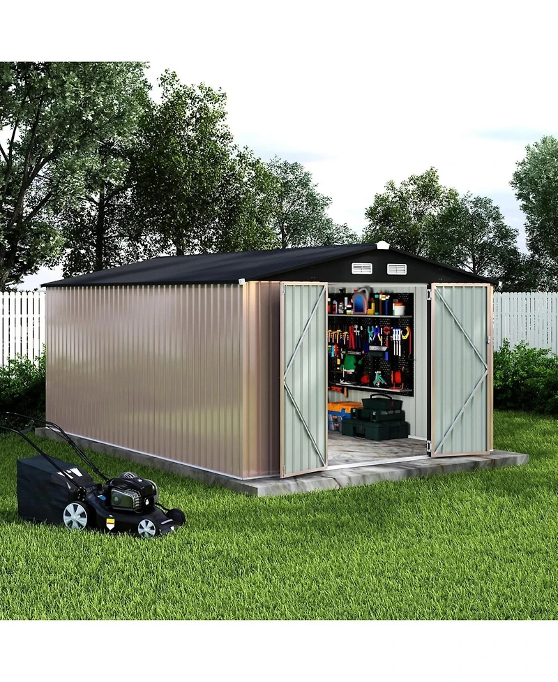gaomon 10x14 Feet Metal Storage Sheds Outdoor, Metal Toolshed with Lockable Door, Metals Yard Sheds Metals Garden Shed Kit