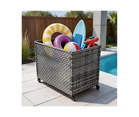 gaomon Poolside Rattan Storage Organizer, Pool Float Storage With Mesh Rolling For Pool Noodles, Floats, Balls, And Equipment, Outdoor Storage Bin