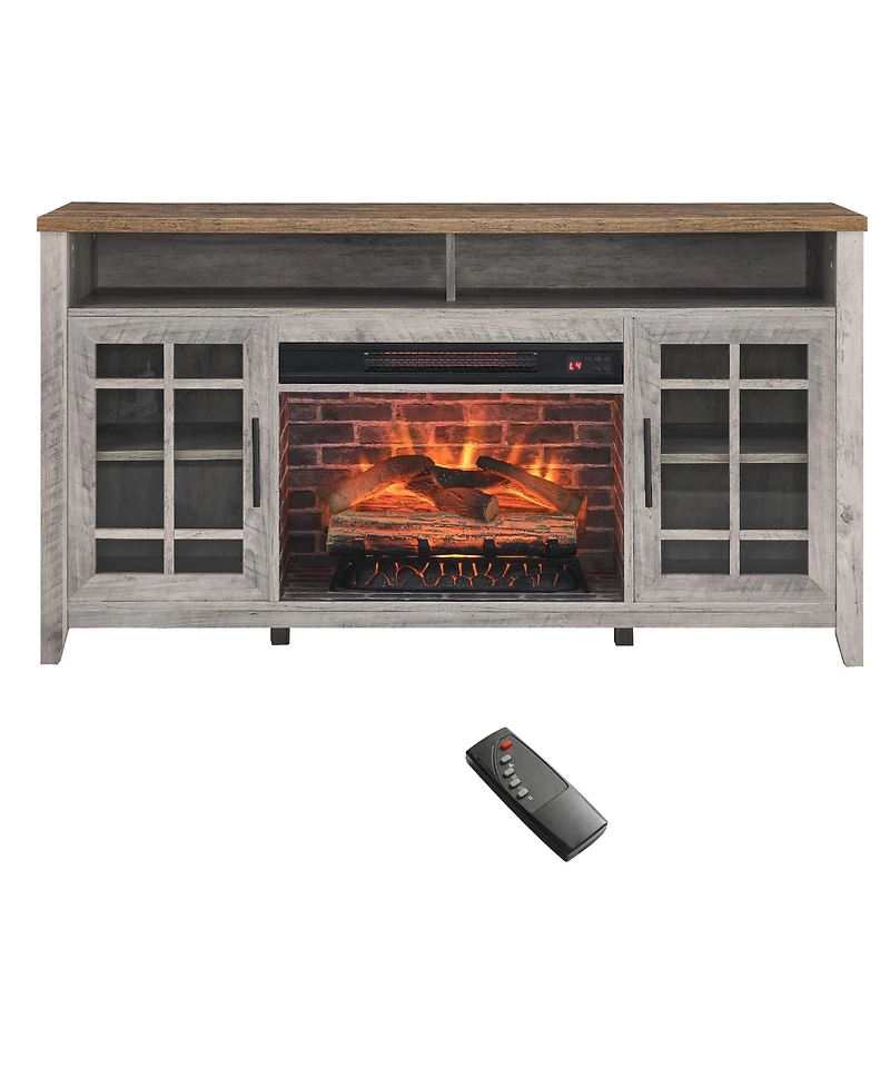 Clihome 55 Inch Tv Media Stand with Electric Fireplace Kd Inserts Heater