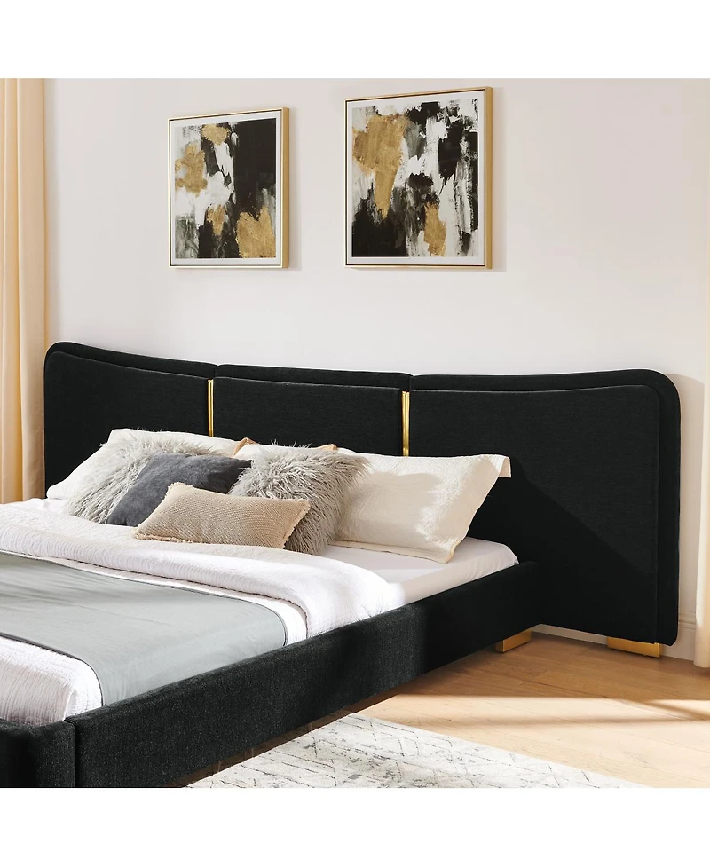 Streamdale Furniture Queen Size Extra Large Chenille Platform Bed with Curved Headboard