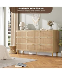 gaomon Rattan 9 Drawer Dressers for Bedroom, Tall Dresser with Deep Drawers