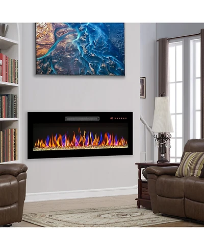 Clihome 36-42 inch Electric Fireplace Heater Recessed Wall-mounted with Rc, Ultra Thin Electric Fireplace
