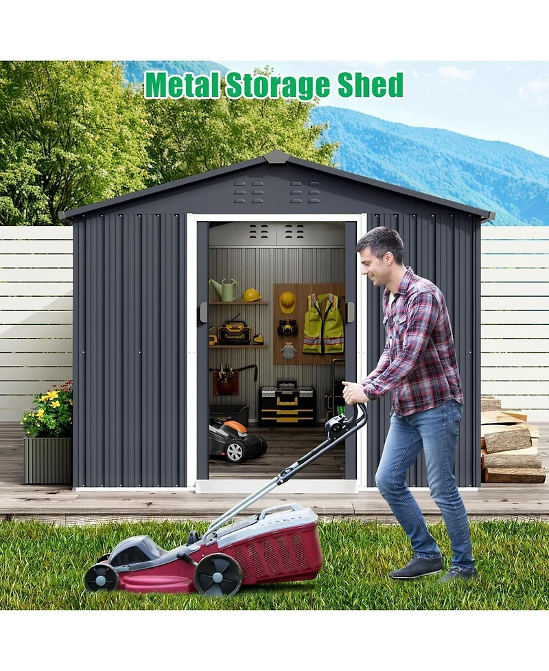 gaomon Outdoor Storage Shed, 12 x 8 feet Metal Aluminum Waterproof Tool Sheds with Frame Floor and Lockable Door, Storage Shed for Gardening Tools