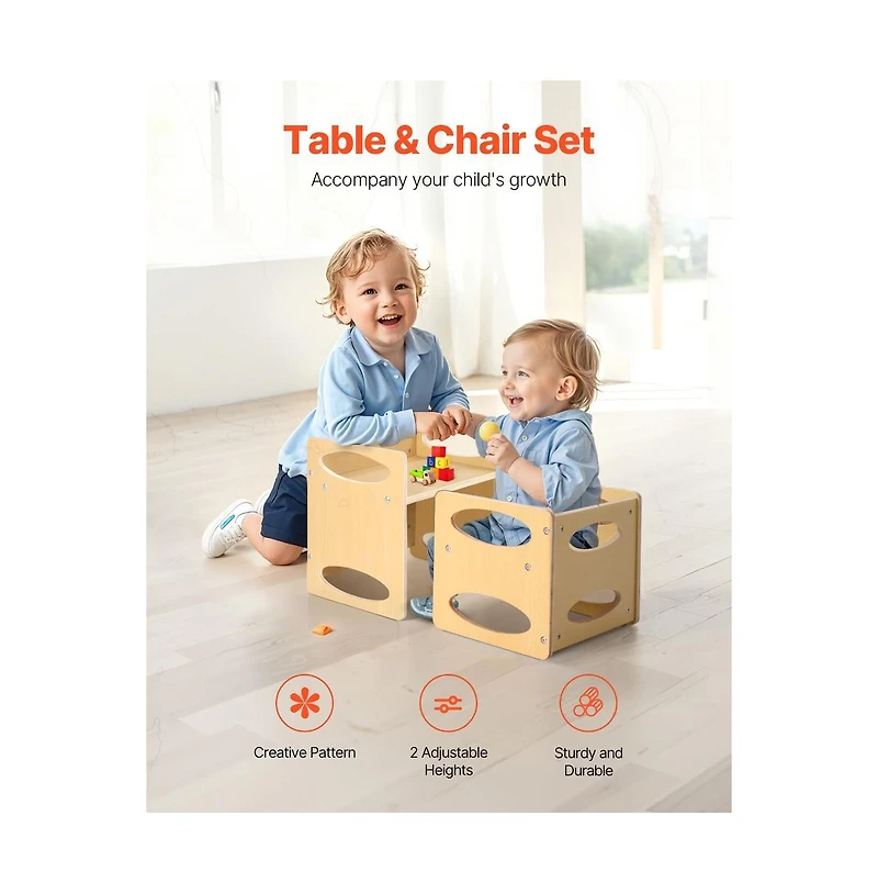 Sugift Montessori Weaning Table and Chair Set, Wooden Toddler Activity Table for Ages 1-5, Adjustable Height Reading Eating Chair