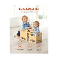 Sugift Montessori Weaning Table and Chair Set, Wooden Toddler Activity Table for Ages 1-5, Adjustable Height Reading Eating Chair
