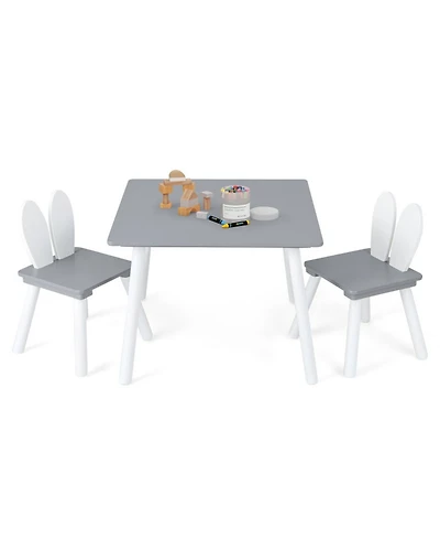 Gouun 3 Piece Kids Table and Chairs Set with Bunny Ear Backrest