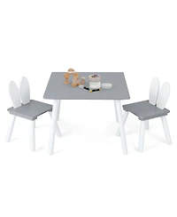 Gouun 3 Piece Kids Table and Chairs Set with Bunny Ear Backrest