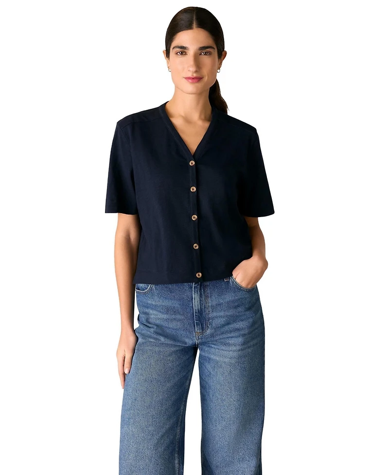 Whistles Women's Ella V-Neck Button Through Top