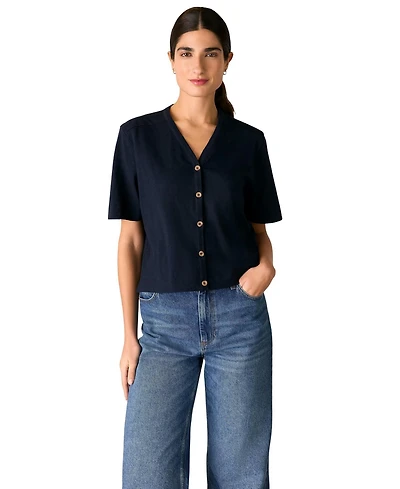 Whistles Women's Ella V-Neck Button Through Top