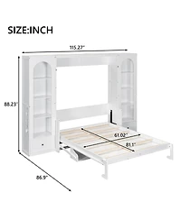 Streamdale Furniture Queen Size Murphy Platform Bed with Shelf Side Cabinets Drawers and Led