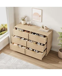 gaomon 6 Drawer Rattan Dresser for Bedroom, Natural Wood Chest of Drawers with Integrated Legs, Rattan Dresser for Hallway, Entryway and Closet