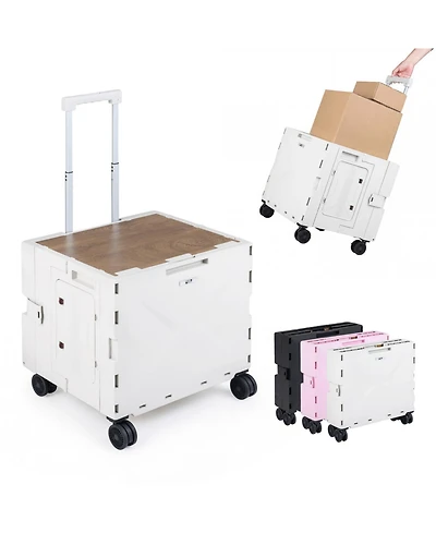 Mecale Foldable Utility Cart on 4 Rotating Wheels with Cup Holder, 75-l Capacity