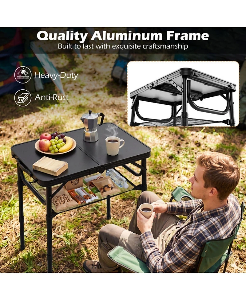 Sugift 3-Height Folding Camping Table with Large Storage Net and Handle