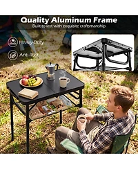 Sugift 3-Height Folding Camping Table with Large Storage Net and Handle