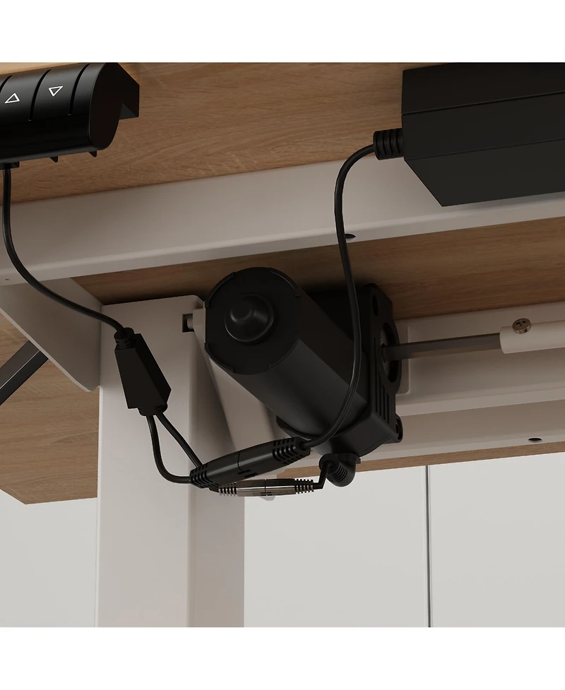 Homsee Electric Standing Desk with Drawers and Shelves Adjustable Height Desk LShaped Design