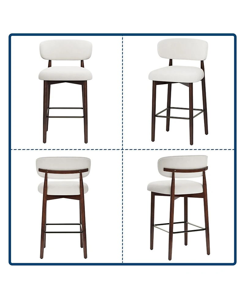 homfan 2/4 Upholstered Bar Stools, 26 Counter Height with Wood Legs, Kitchen Island Stools Back, Linen Fabric, Curved Metal Footrest, Kitch