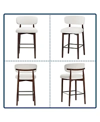 homfan 2/4 Upholstered Bar Stools, 26 Counter Height with Wood Legs, Kitchen Island Stools Back, Linen Fabric, Curved Metal Footrest, Kitch