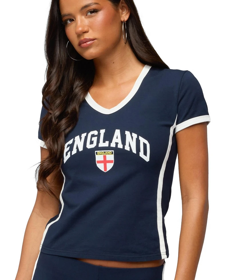Edikted Women's England Girl V Neck T Shirt
