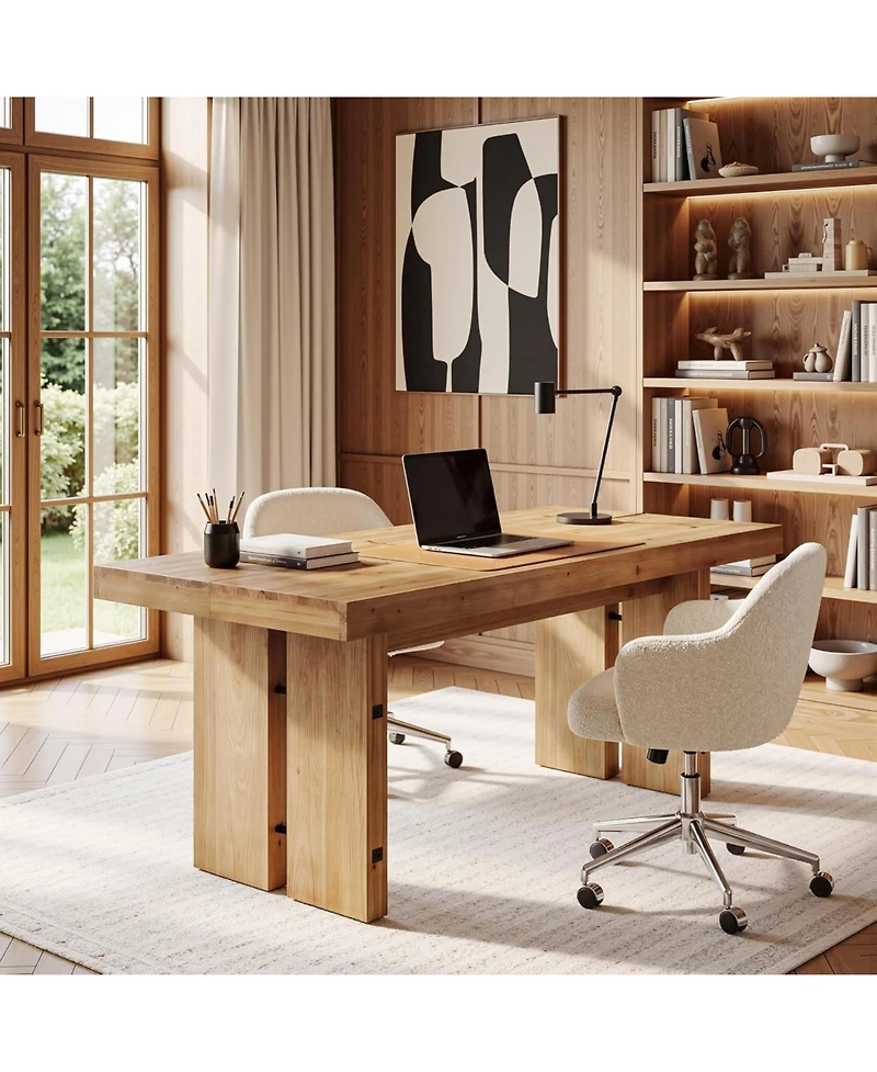 Tribesigns Executive Desk, Solid Wood Computer Desk with Large Tabletop, Farmhouse Writing Conference Table Workstation for Home Office