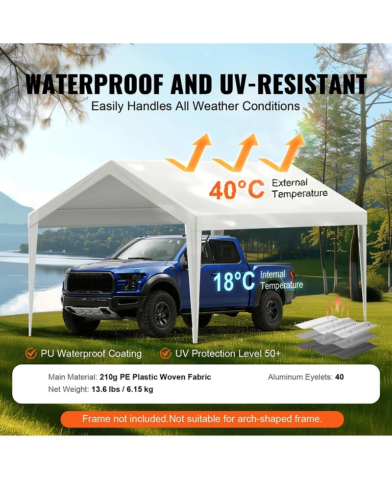 Vevor Carport Replacement Canopy Car Shelter Fabric Frame Not Included