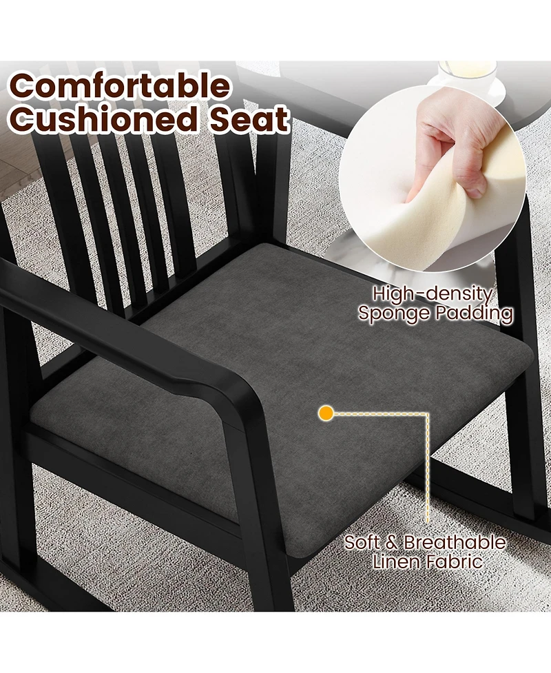 Sugift Solid Rubber Wood Rocking Chair with Cushioned Linen Seat