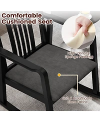 Sugift Solid Rubber Wood Rocking Chair with Cushioned Linen Seat