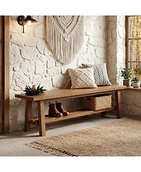Slickblue 55" Solid Wood Entryway Bench with 2-Tier Shoe Storage