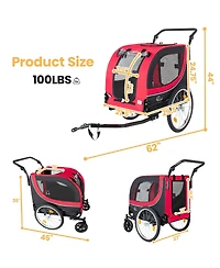 Streamdale Furniture 2-in-1 Foldable Pet Bike Trailer and Stroller for Dogs up to 100lbs