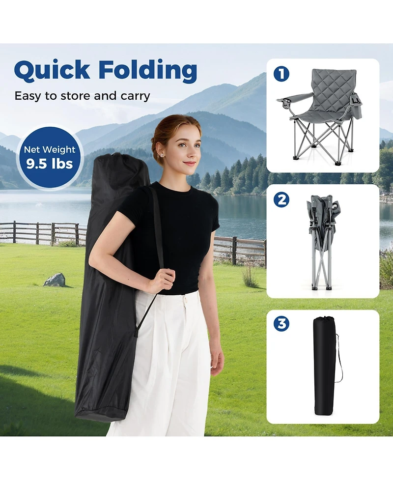 Mecale Oversized Camping Chair with Cooler Pouch and Cup Holder, 500-lb Cap
