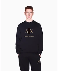 A|X Armani Exchange Men's Black And Gold Bonded Cotton Crewneck Sweatshirt
