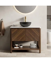Sillysis 30" Modern Bathroom Vanity with Vessel Sink, Sintered Stone Countertop, Soft Close Solid Wood 3D Doors, Open Shelf Storage
