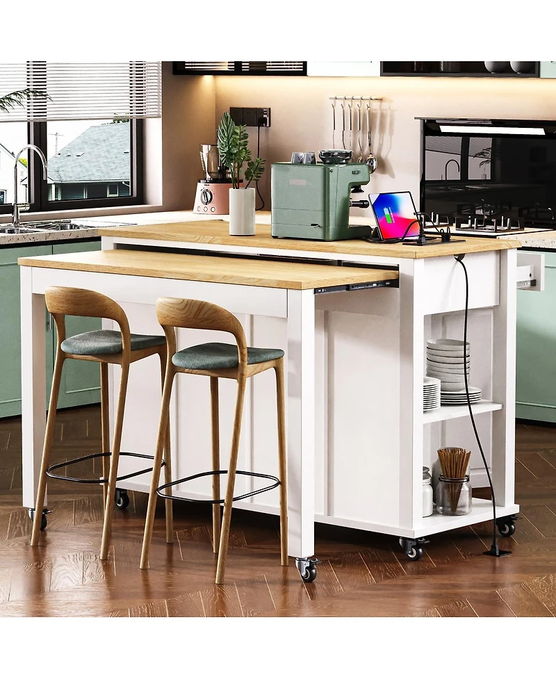 Streamdale Furniture 47'' Kitchen Island with Extendable Dining Table Storage and Power Outlet