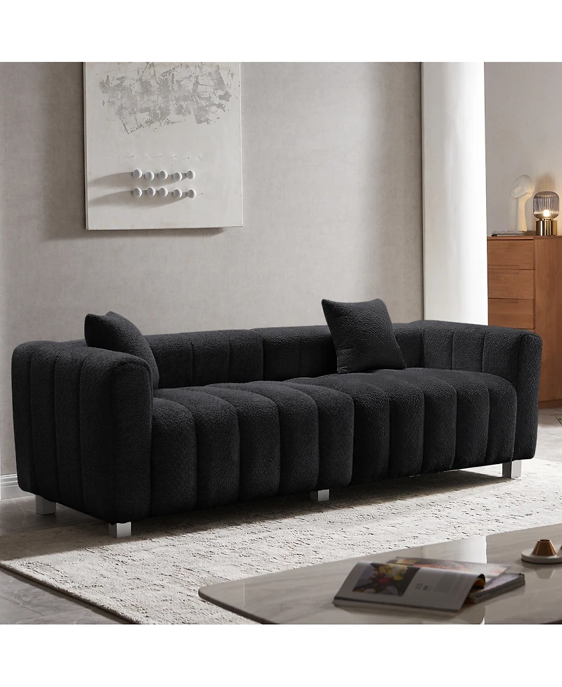 Streamdale Furniture Premium Velvet 3-Seater Sofa with Metal Legs and 2 Pillows