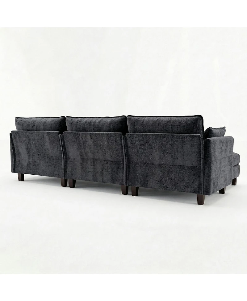 Streamdale Furniture Modern Chenille 3-Seat Sofa with Ottoman Usb Ports and Side Pockets