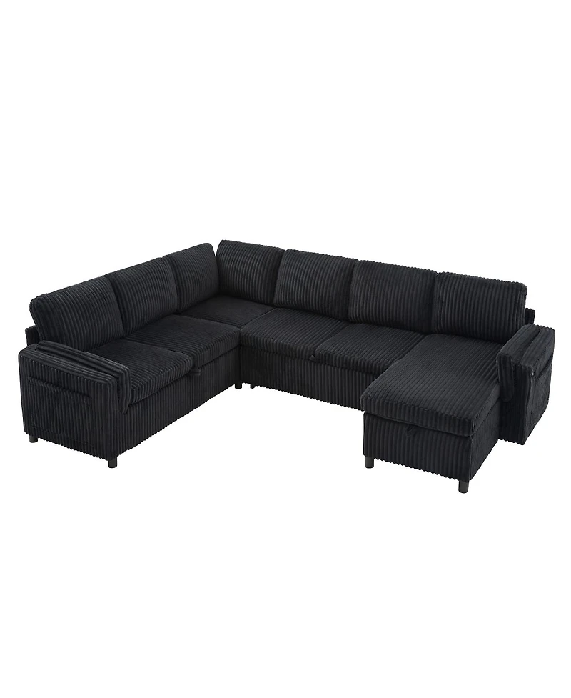 Streamdale Furniture 111'' U-Shaped Convertible Pull-Out Sofa Bed with Storage and Usb