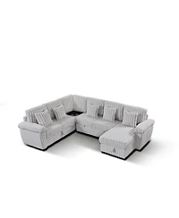 Streamdale Furniture 103'' U-Shaped Corduroy Sectional Sofa with Storage Pull-Out Bed and Usb Port