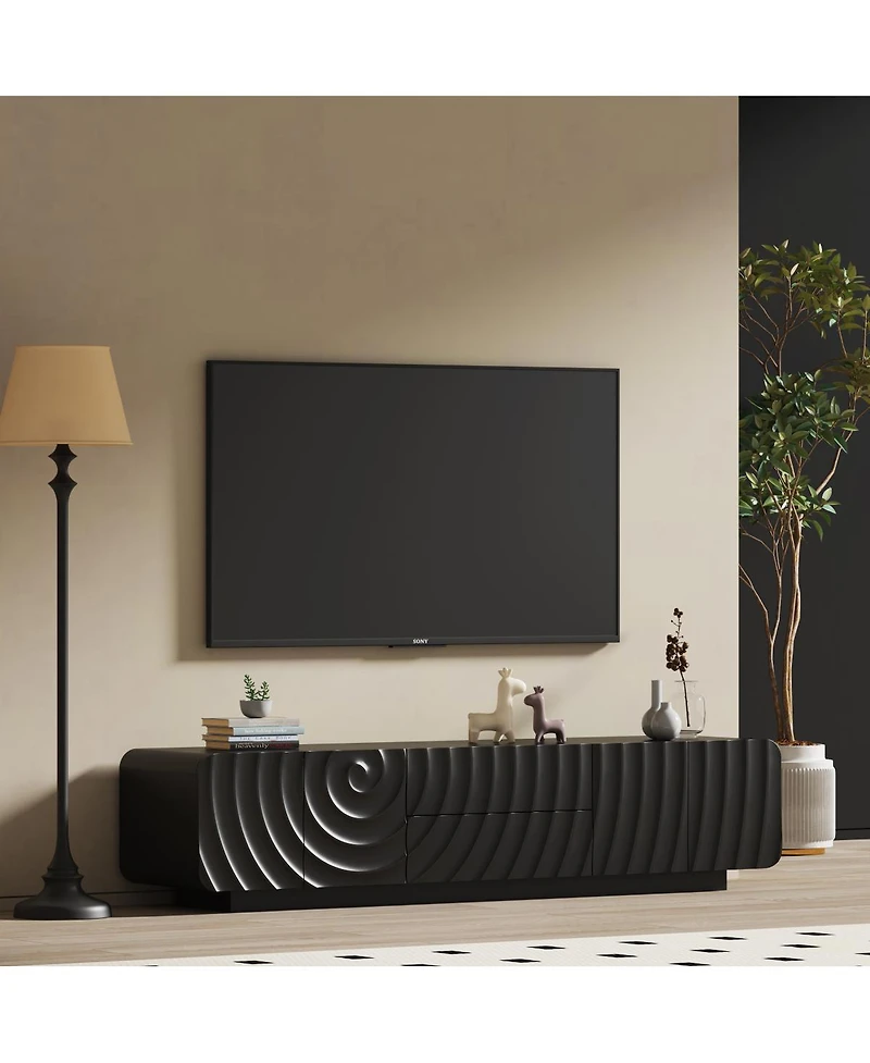 Streamdale Furniture 70'' Modern Spiral Wave Tv Console with Storage Cabinet and 2 Drawers