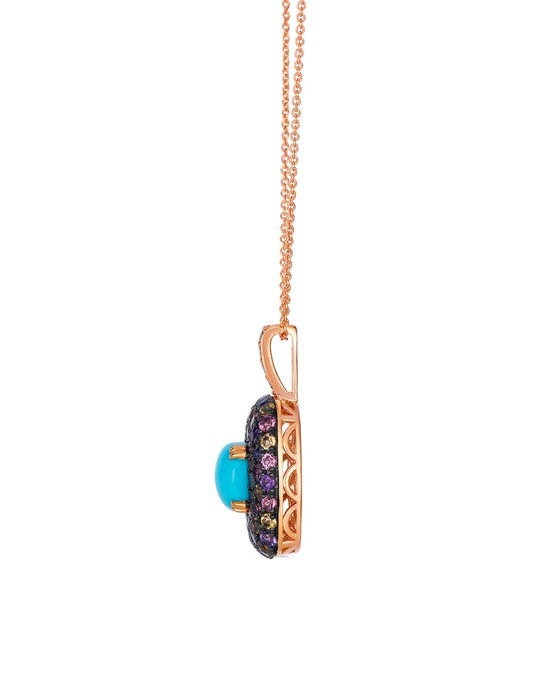 Le Vian Robin's Egg Blue Turquoise Cushion Cut Multi-Gemstone (2.47 ct. t.w.) & Nude Diamond (1/20 ct. t.w.) Pendant Necklace in 14k Strawberry Gold