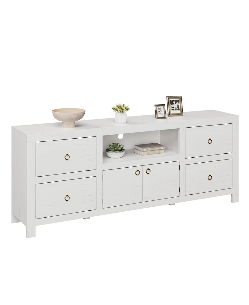 homfan Tv Stand for 70-80" Tv – 70" Farmhouse Entertain Center with Soundbar Shelf and 6 Drop-Down Doors, Holds 400 lbs for Living Room and Bed Room
