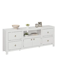 homfan Tv Stand for 70-80" Tv – 70" Farmhouse Entertain Center with Soundbar Shelf and 6 Drop-Down Doors, Holds 400 lbs for Living Room and Bed Room