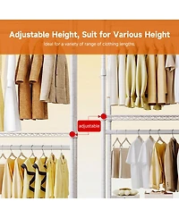 Streamdale Furniture Heavy Duty 3-Tier Adjustable Rolling Garment Rack with 2 Rods and Hooks
