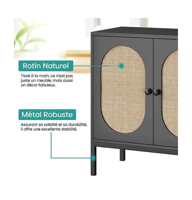homfan Sideboard Buffet Cabinet Set of 2, Rattan-Style Storage Cabinets with Adjustable Shelves, for Dining Room, Kitchen and Living Room