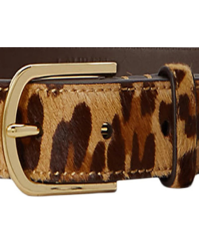 Lauren Ralph Leopard Print Leather Skinny Belt